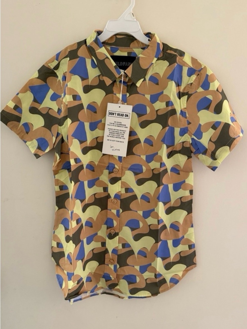 Wildfang Multicolor Short-Sleeve Button-Down Shirt in Blue, Tan & Olive